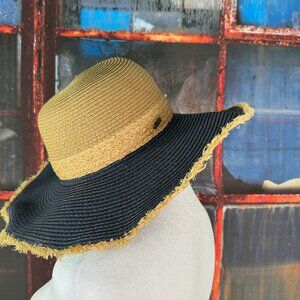 Pistil Lovett Sun Hat Wide Brim Colorblock Straw Frayed Edge